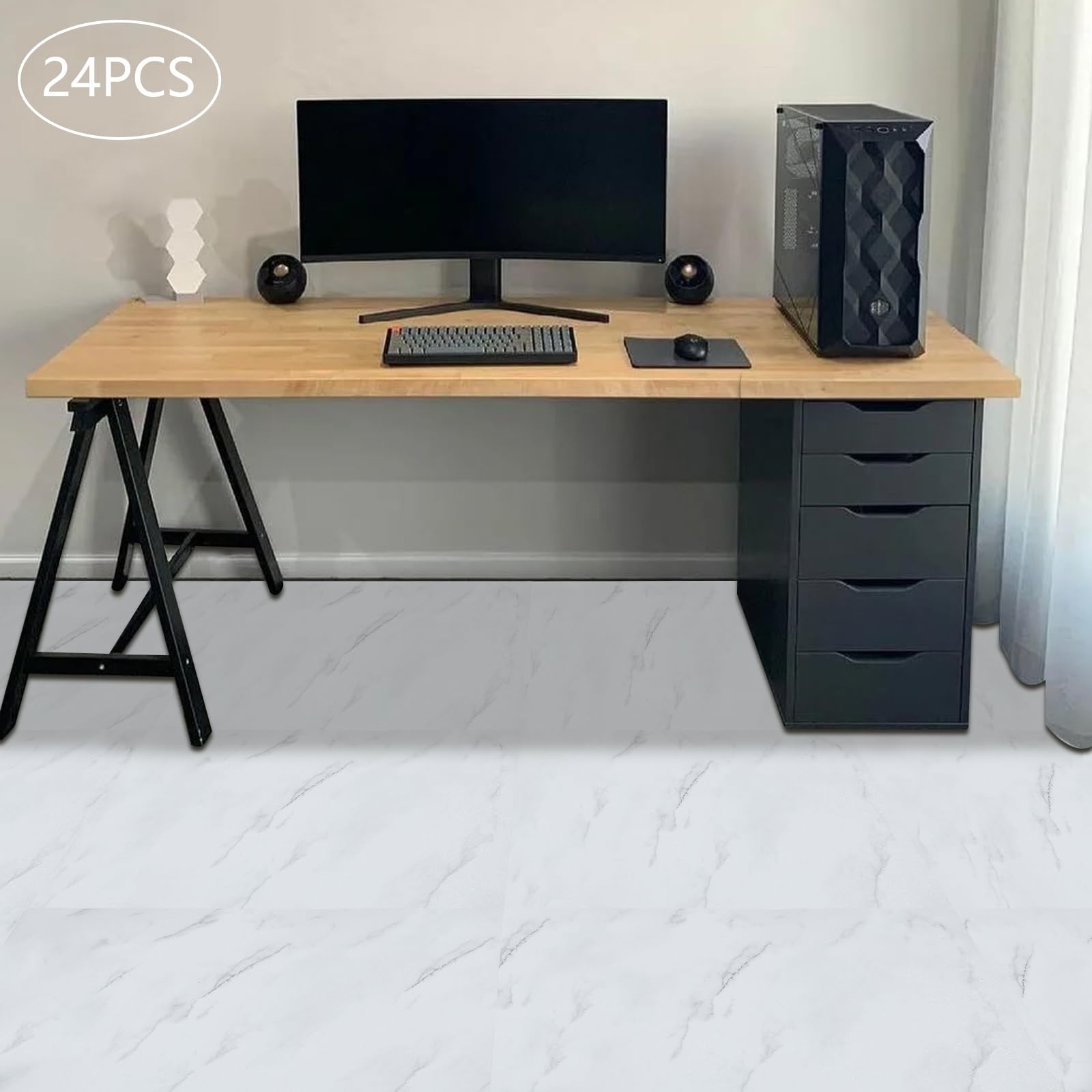 24 baldosas de PVC para suelo de suelo autoadhesivas, de piedra, vetas de vinilo, efecto hormigón, 60 cm x 30 cm x 1,3 mm, para salón, cocina, balcón, puerta de entrada, trastero, color