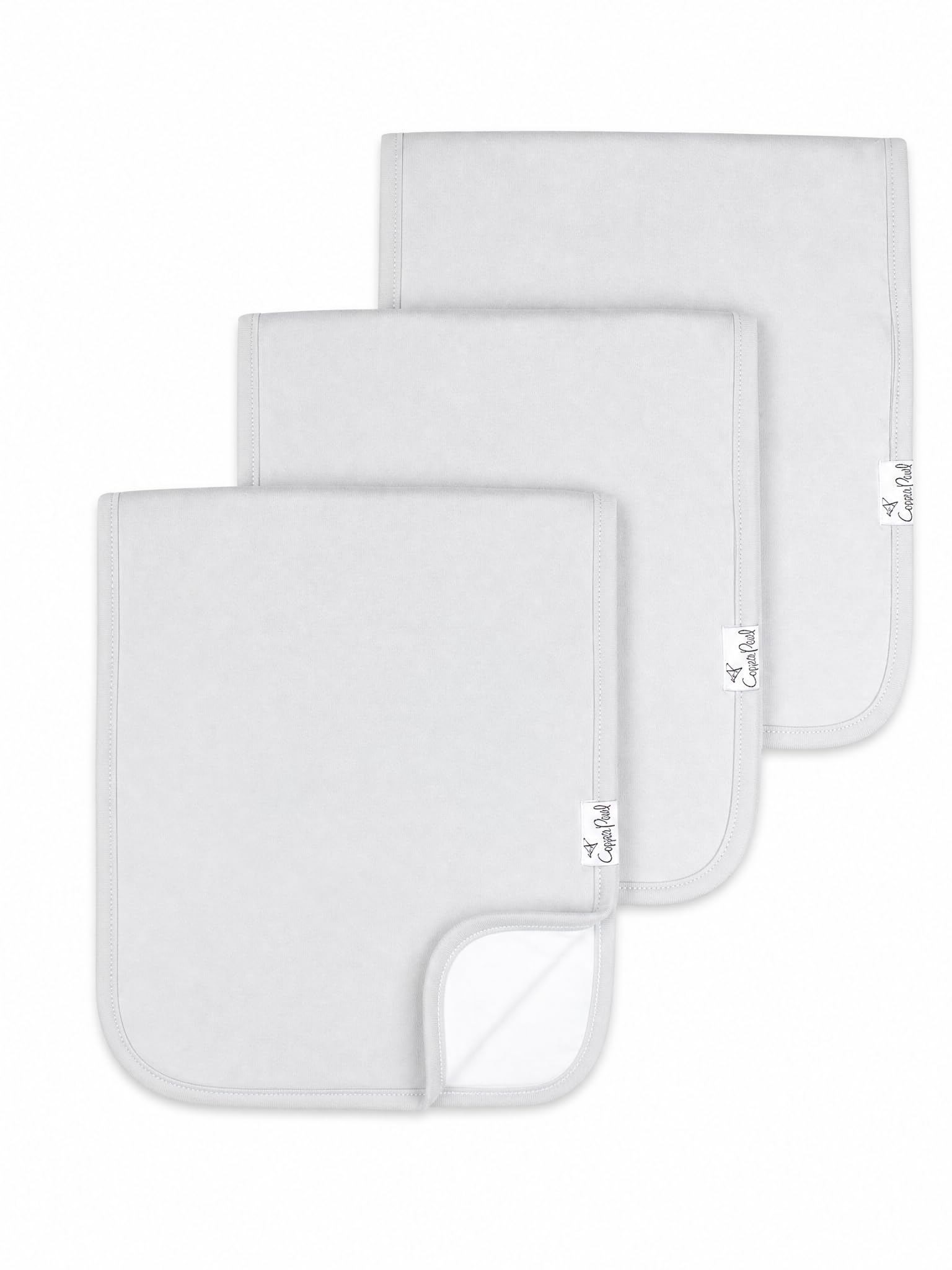 Copper Pearl Premium Baby Burp Cloths - 3-Pack Large Cotton Burp Cloths, Extra Soft Spit Up Rags with 3 Absorbent Layers, Perfect for Baby Boy and Baby Girl Gifts (21" x 10" Size, Grey Basics Set)