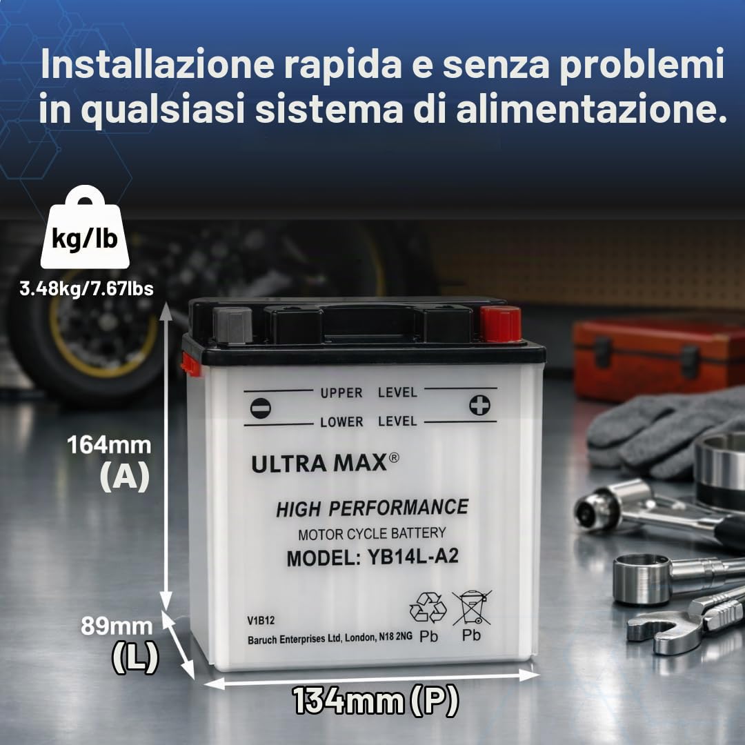 Genuine UltraMax YB14L-A2, 12V 14AH 160 CCA Motorbike Motorcycle Battery