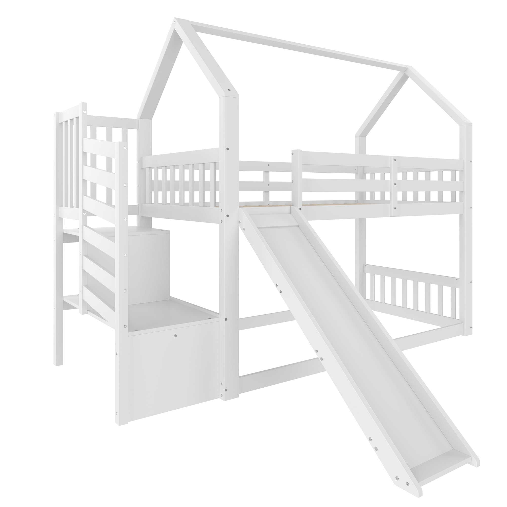 Kinderstapelbed - 2 x 90 x 200 cm - met raam 3 kastjes in de trap