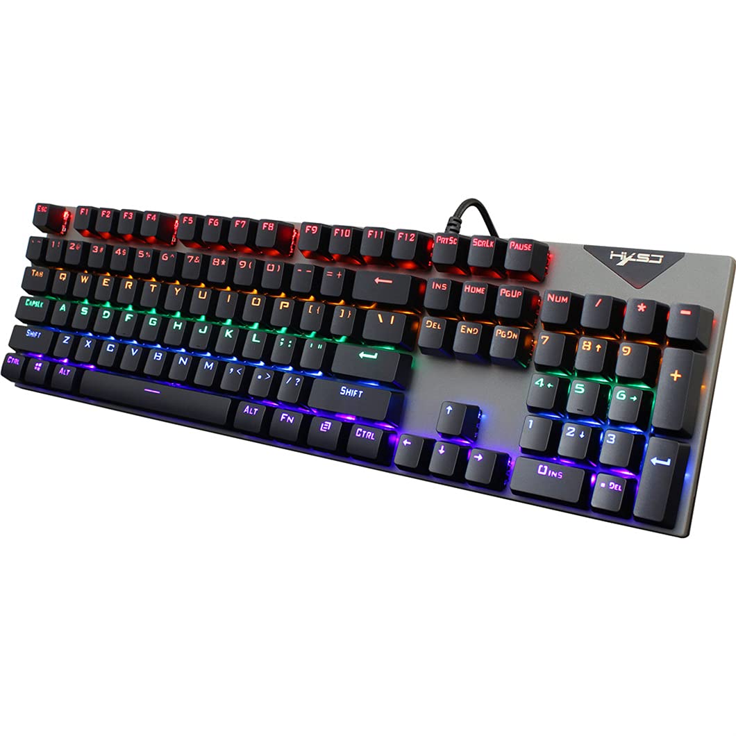 Kolorowa klawiatura do gier 104 klawisze, mechaniczna przewodowa klawiatura mieszanka RGB podświetlany niebieski przełącznik do gry laptopa PC