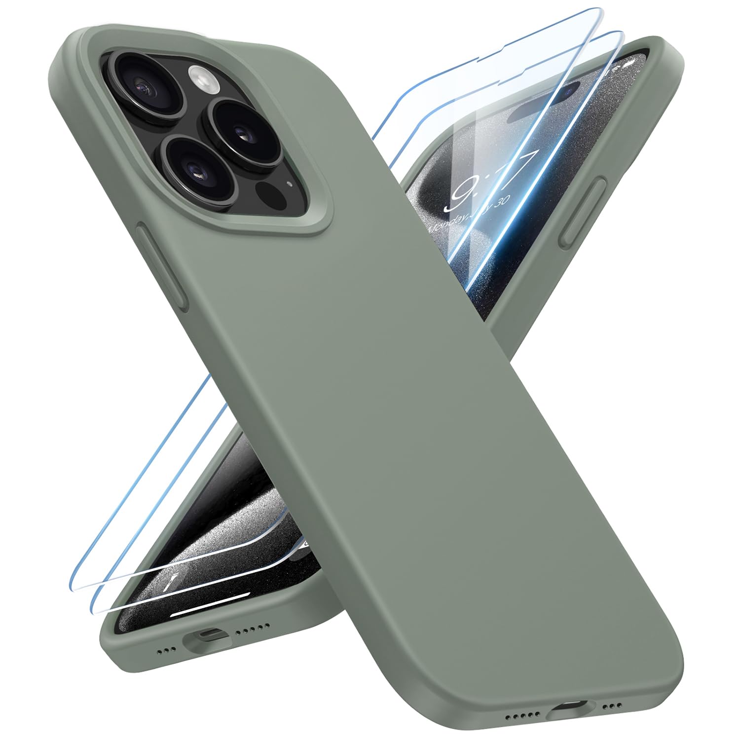 BUYDOT for iPhone 15 Pro Case Liquid Silicone Slim Shockproof Protective Cover 6.1 Inch Anti-Scratch Drop Protection,Calke Green