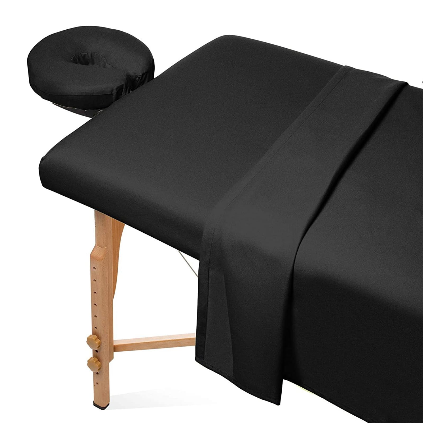 Surwin Lenzuolo Copri Lettino da Massaggio 3 Pezzi, Coprilettino da Massaggio con Foro Lavabile e Riutilizzabile Lenzuolo per Lettino da Massaggio Morbido (80x185cm,Nero)