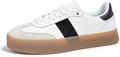 LUCKY STEP Womens Retro Sneakers Fashion Classic Casual Tennis Platform Gum Sole Anti Slip Footwear Faux Leather Trainers Walking Skate Shoes