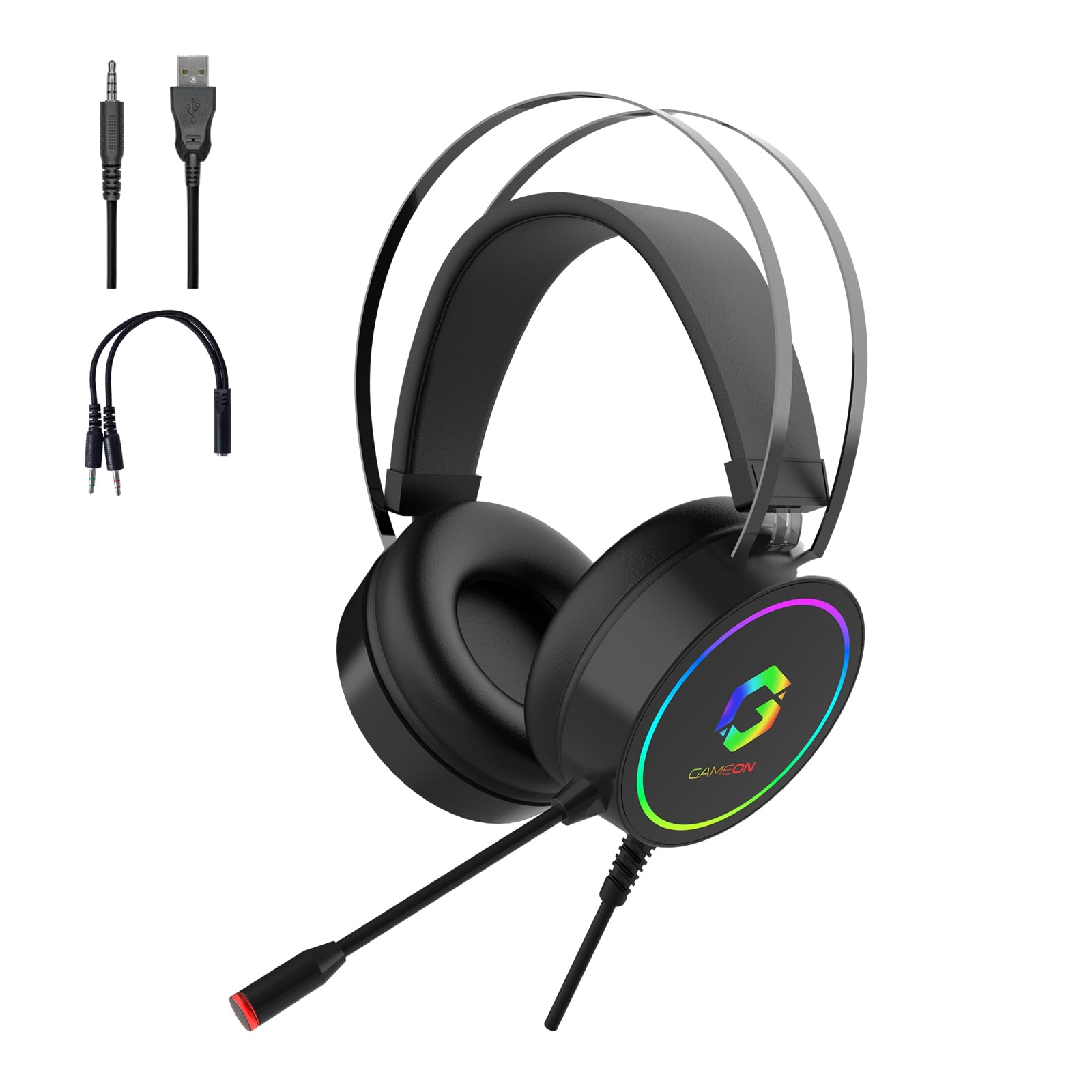 Sponsored Ad – GAMEON Thunderstrike RGB Gaming Headset, Supporting PS4/PS5/XBOX ONE/PC, USB+3.5mm, 50mm Drivers, Omnidirectional Mic, In, Built Controls, PU Ear Cushions, 1.9M Cable, 22Ω Impedance