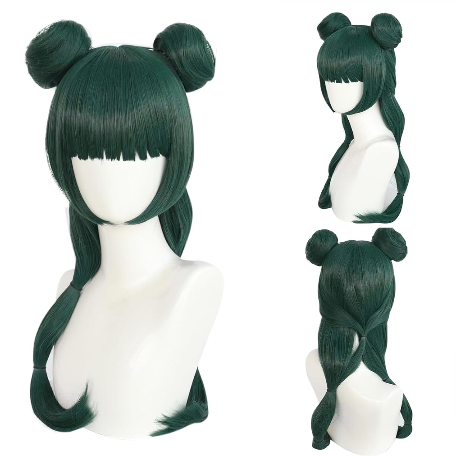 ANOGOL Hair Cap+Dark Green Wig with Double Buns for Women Cartoon Anime Cosplay Wigs Costume The Apothecary Diaries Cosplay Costume Dark Green Wigs Long Straight Wig Anime Outfit for Halloween Party - Image 6