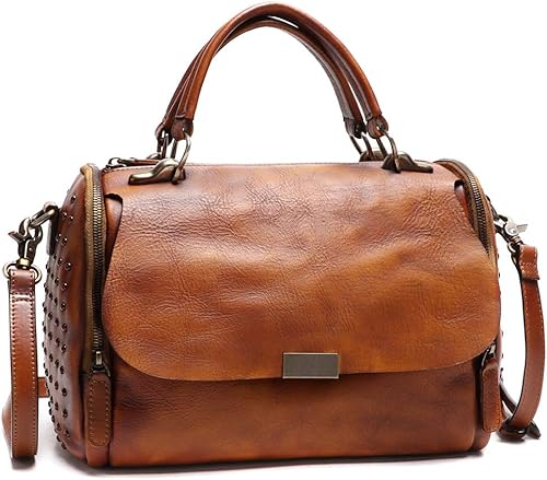 Monederos y bolsos de cuero genuino para mujer, estilo vintage, hechos a mano, de cuero, con asa superior, bolso cruzado