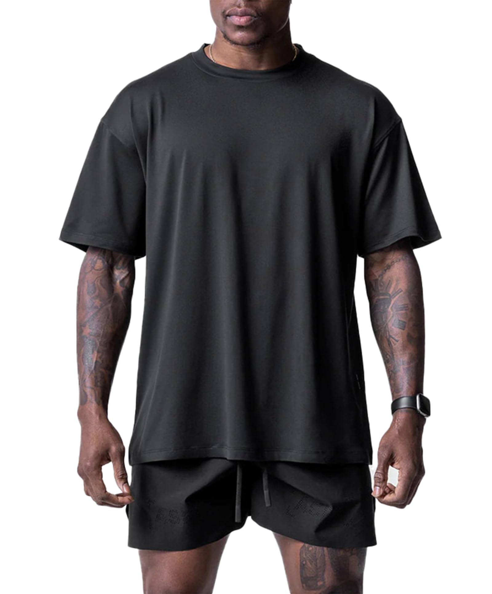 Camisa Camiseta de natación para Hombre Running Round Neck Rash Guard Camiseta de Pesca de Surf de Secado rápido,Negro,M