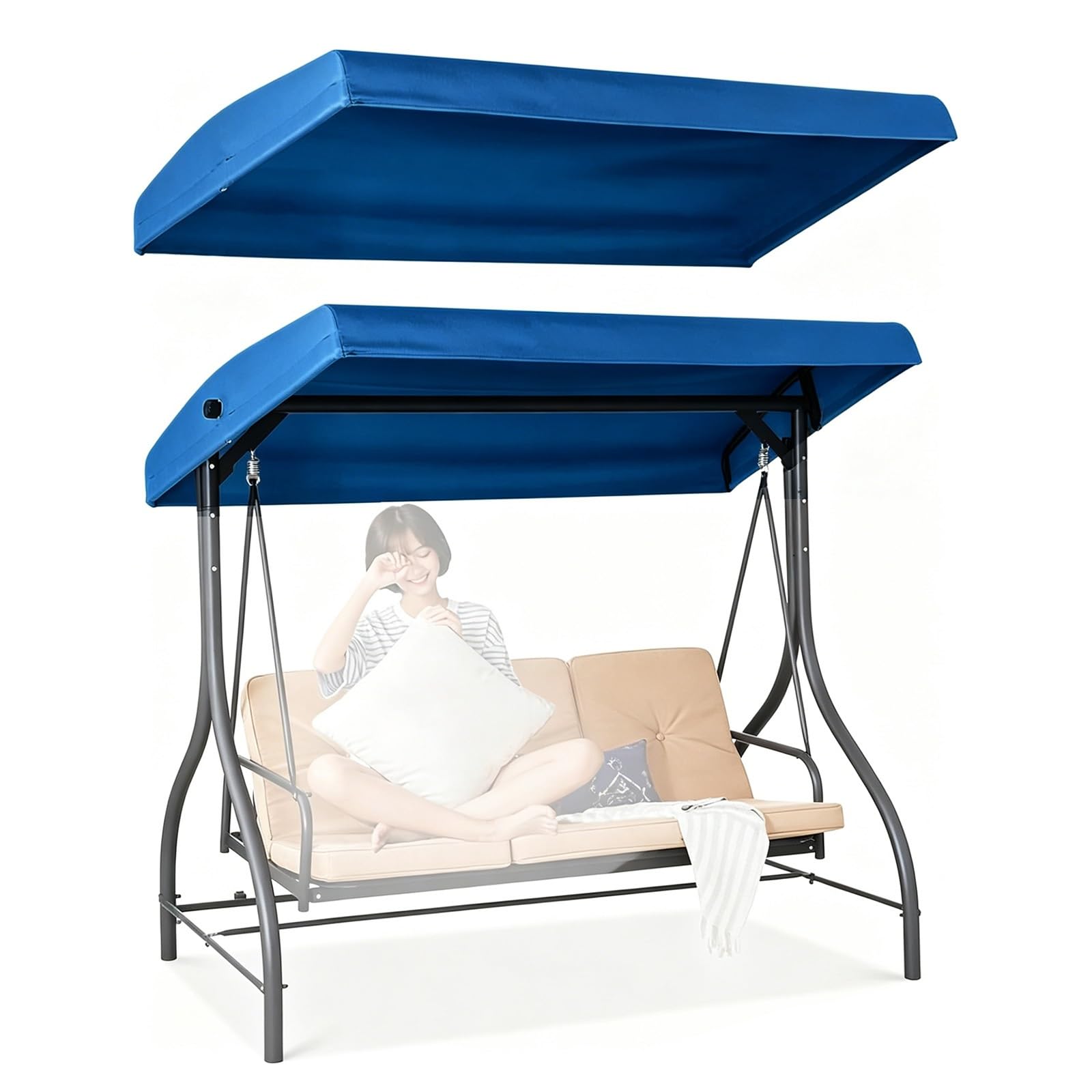 BiSaXieTa Outdoor Swing Canopy Replacement Cover, Waterproof Oxford Fabric Swing Cover with Side Grommets, Anti-UV, for Outside Porch Patio(Blue,64x45in)