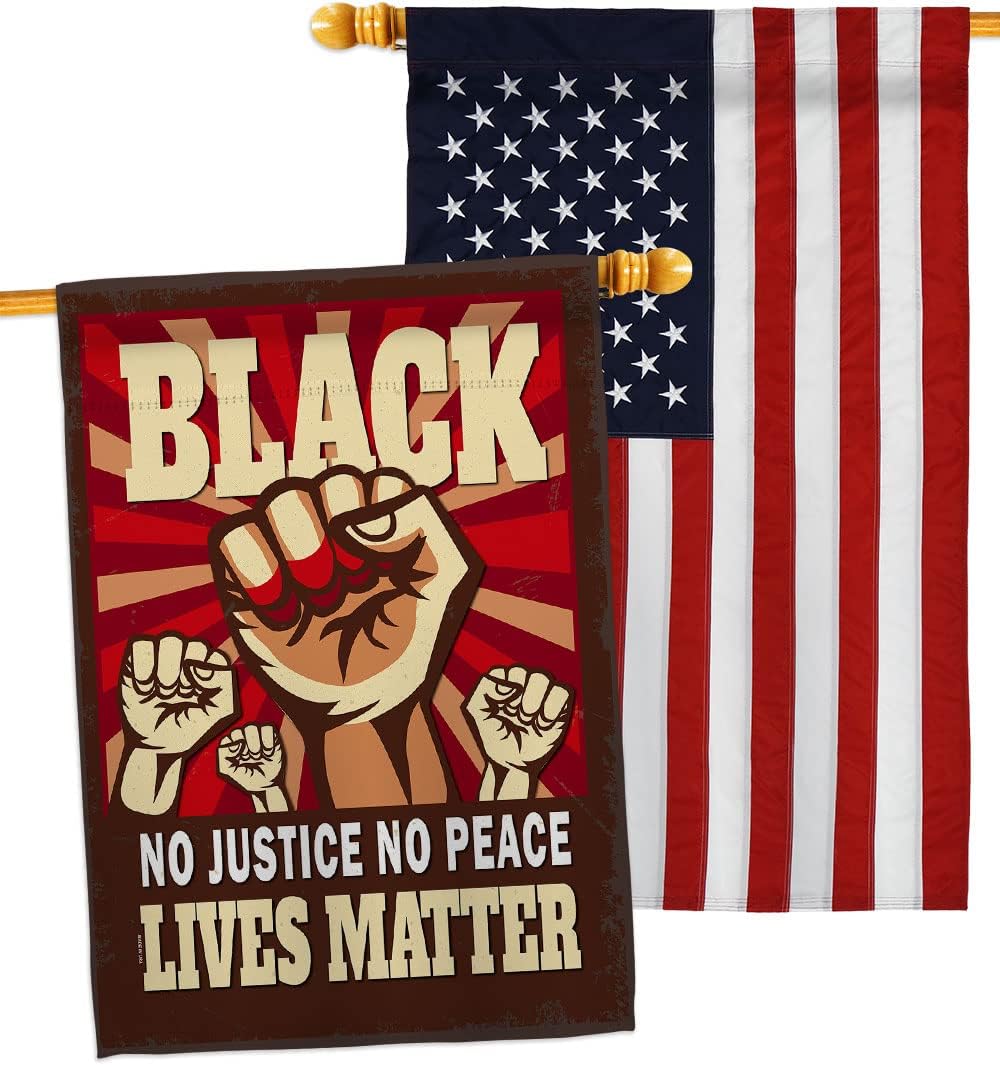No Justice No Peace Home Decor American Flag Banner Pack Wall Art Patio Porch Lawn Garden Outdoor Decorations Tapestry Yard Signs Black History Month BLM African Americans Heritage Made In USA
