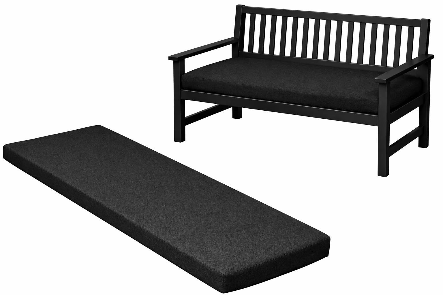 Brillars Garden Patio Bench Pad Outdoor Water Resistant Fabric 2/3/4 Seater Furniture Swing Seat Hammock Thick Pillow Cushion (Black, 2 Seater) โ image 1