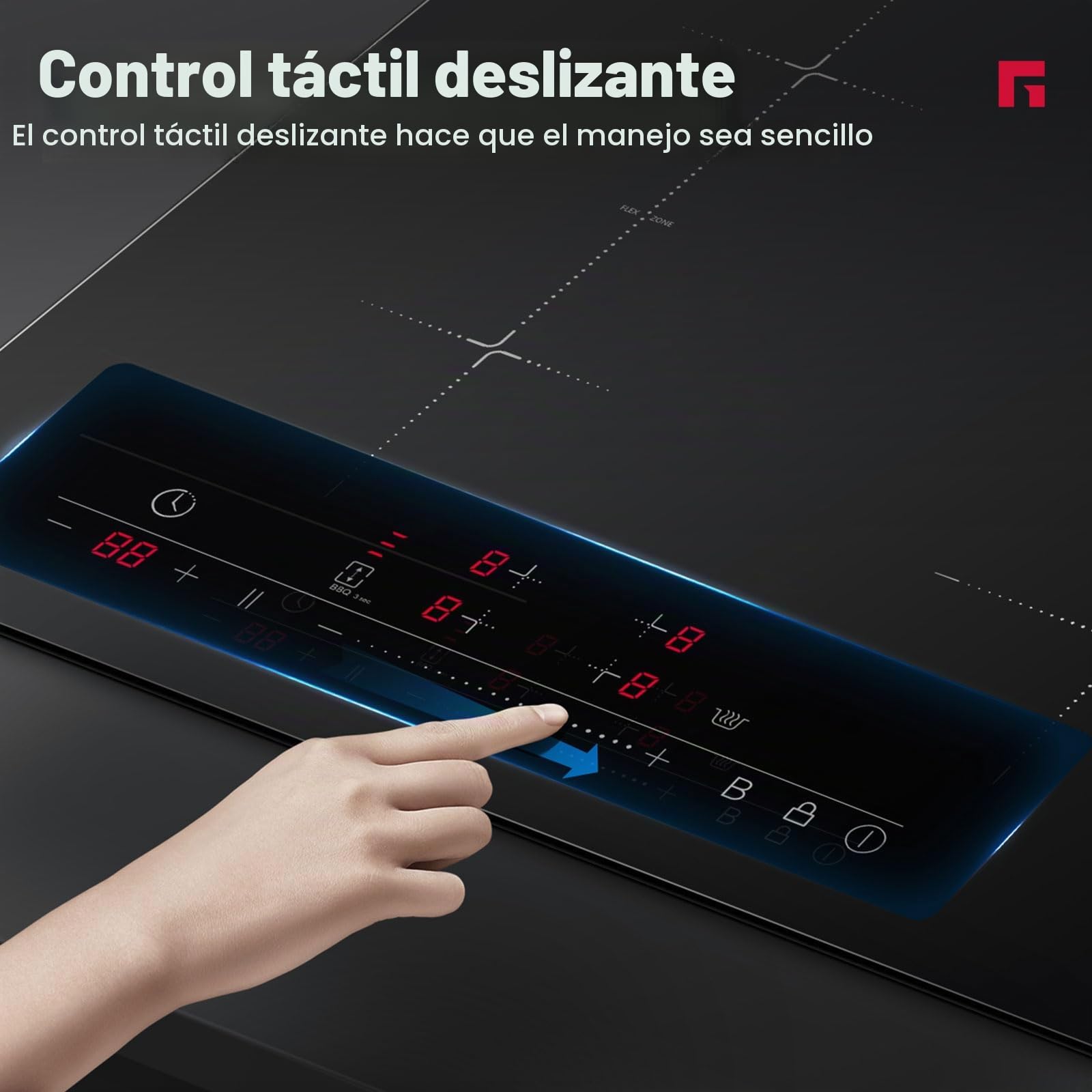 GASLAND IH604BF Placa de Inducción Independiente de 60 cm con una zona flexible, 4 zonas de cocción empotradas, FlexInduction para BBQ, PowerBoost para una cocción más rápida, 7000W (Sin sartén)