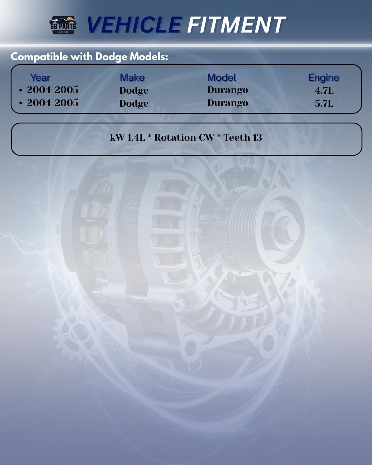 SB Parts New Starter Compatible with Dodge Durango 2004-2005 4.7L 5.7L (Type-S)