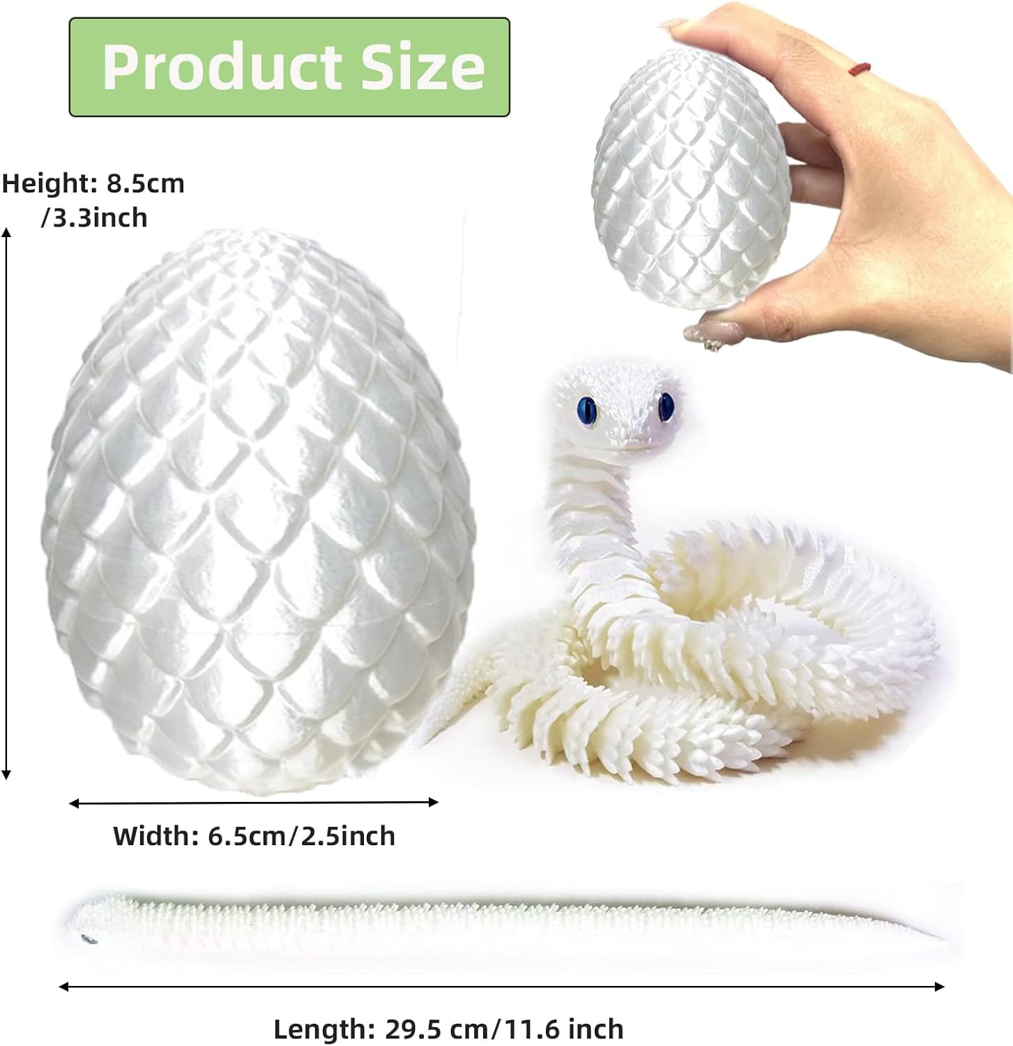 12 Inch 3D Printed Snake with Egg - 3D Snake Figure in Easter Eggs Articulated Snake - Office Toy for Desk Fidget Toy - for Adults and Children