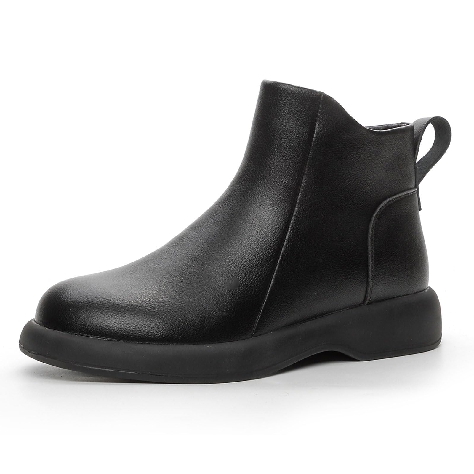 Womens Leather Platform Ankle Boots With Side Zipper Casual Comfortable Round Toe Soft Sole Retro Pull-On Walking Work