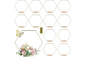 Gold Ring Centerpieces for Table: 12 Pack Hexagonal Hoops with Stand