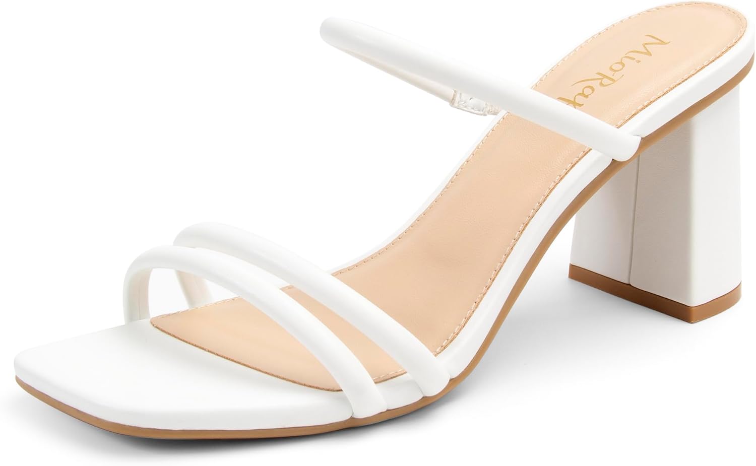 Square Open Toe Heels for Women Strappy Chunky Block Heeled Wedding Comfort Dressy ...