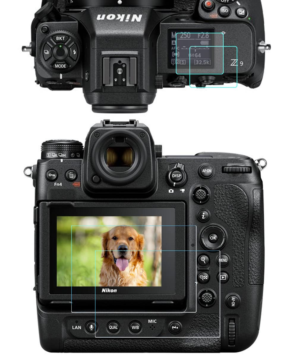 FANZR Z8 Z9 Top+Screen Protector Compatible for Nikon Z8 Z9 Camera (2+2 Pack), 0.3mm 9H Hardness Anti-Scratch Tempered Glass