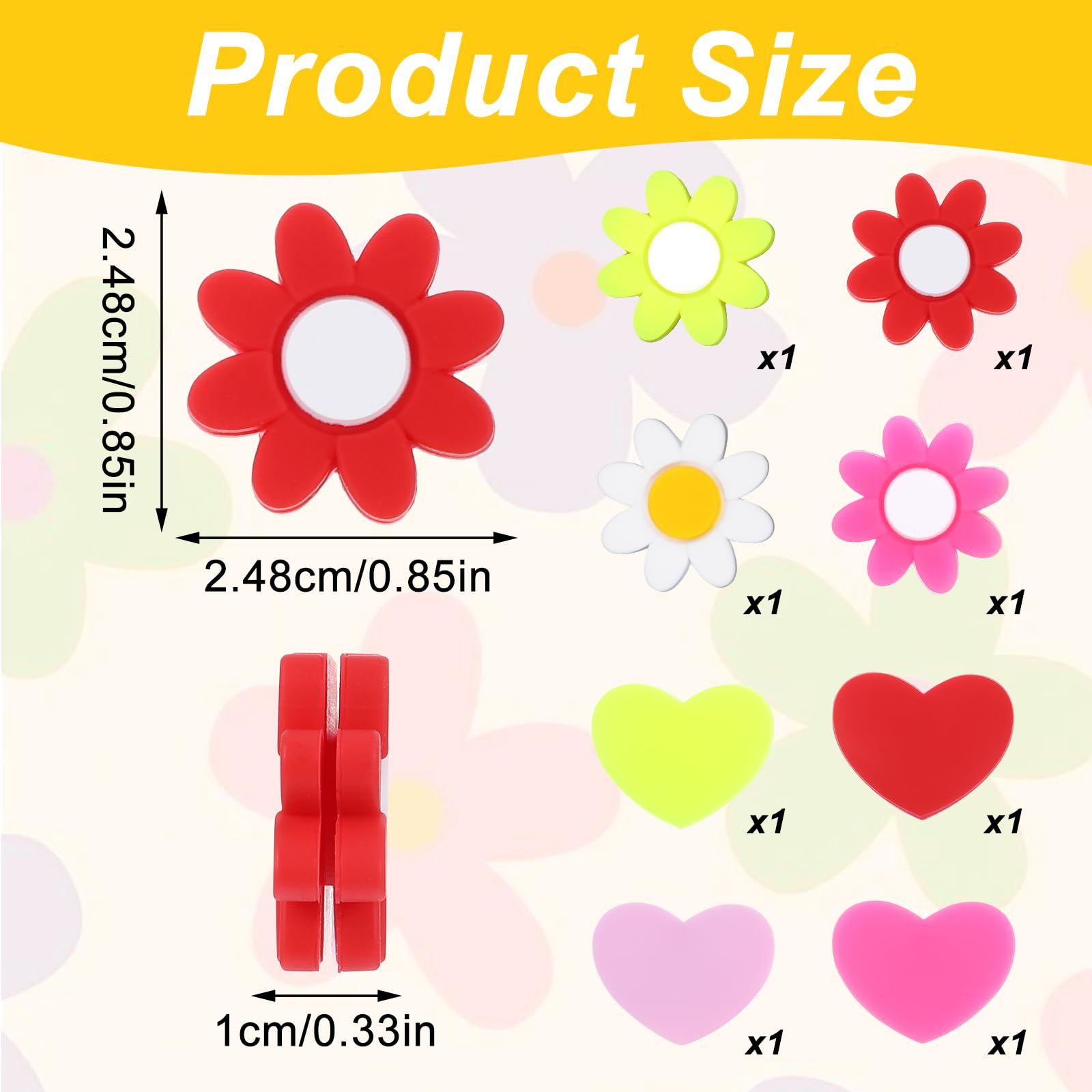 Quilax 8Pcs Tennis Dampener, Silicone Tennis Dampener for Racket, Heart & Flower Racket String Damping Tennis for Tennis Racquet (4 Colors)
