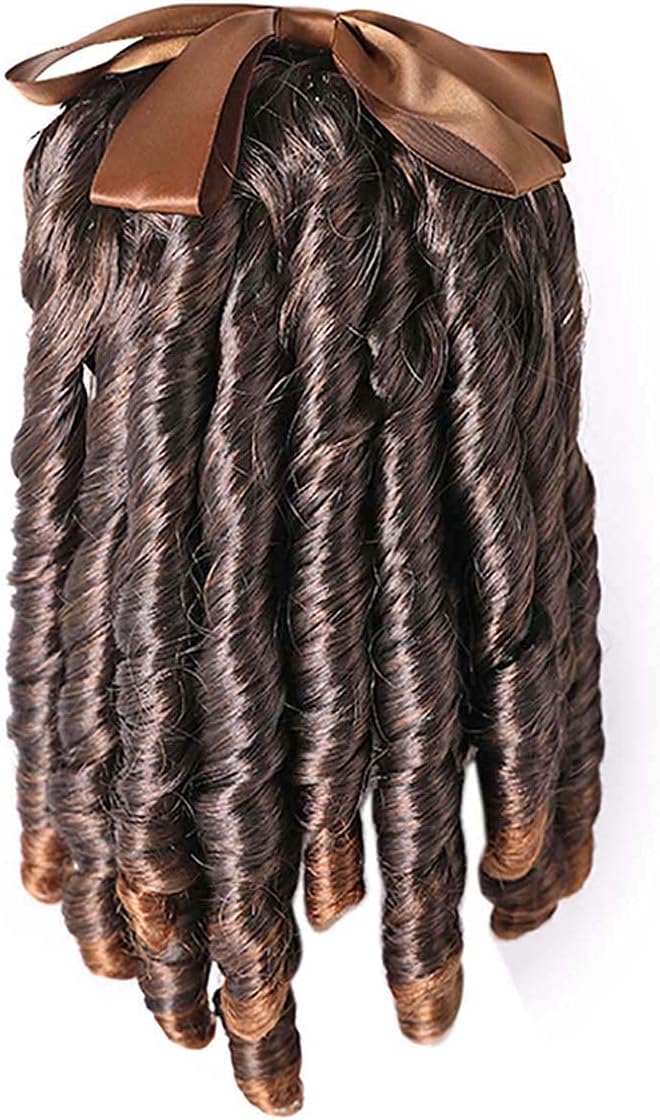 HlpiAMok SPPRANDOM QYUU Regency Ringlet Ponytail Hairpiece with Bow Spiral Curl Synthetic Half Wig Historical Colonial Lady Costume Wig (Light Brown)
