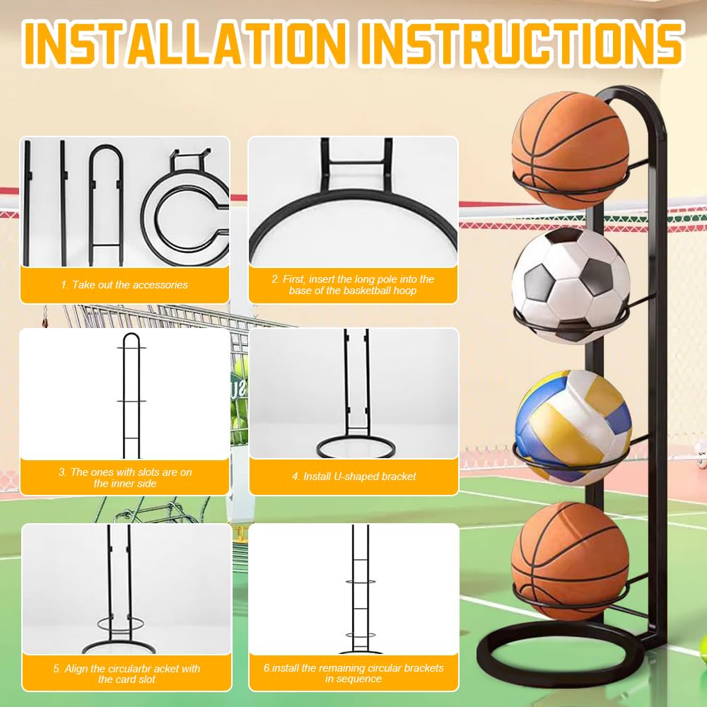 Estante De Almacenamiento De Pelotas, 4 Niveles Soporte Balon Futbol, Almacenamiento Vertical De Pelotas, Estante Vertical De Almacenamiento para Pelotas De Baloncesto para Balones
