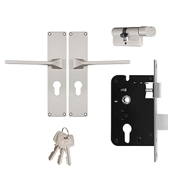 Godrej NEH 16 1CK Mortise Door Lock Handle Set with 3 Keys, Suitable for Left & Right Handed, Inside & Outside Opening Door Handle Set (Silver, Set of 1)