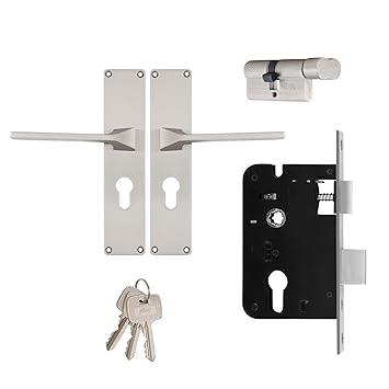 Godrej Locking Solutions and Systems Locks NEH 16-200 mm Door Handle with Lock Set 1CK Satin Steel