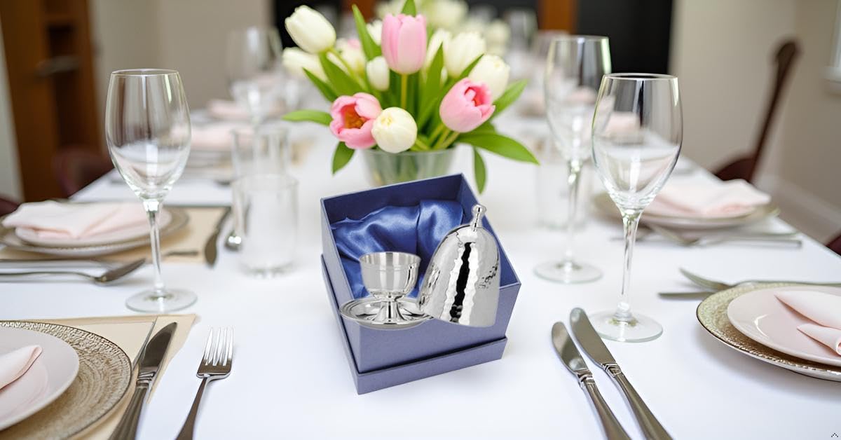 Huevera clásica con tapa martillada de plata de primera calidad, chapada en plata, acabado de alta calidad, listo para regalar con elegante caja de regalo