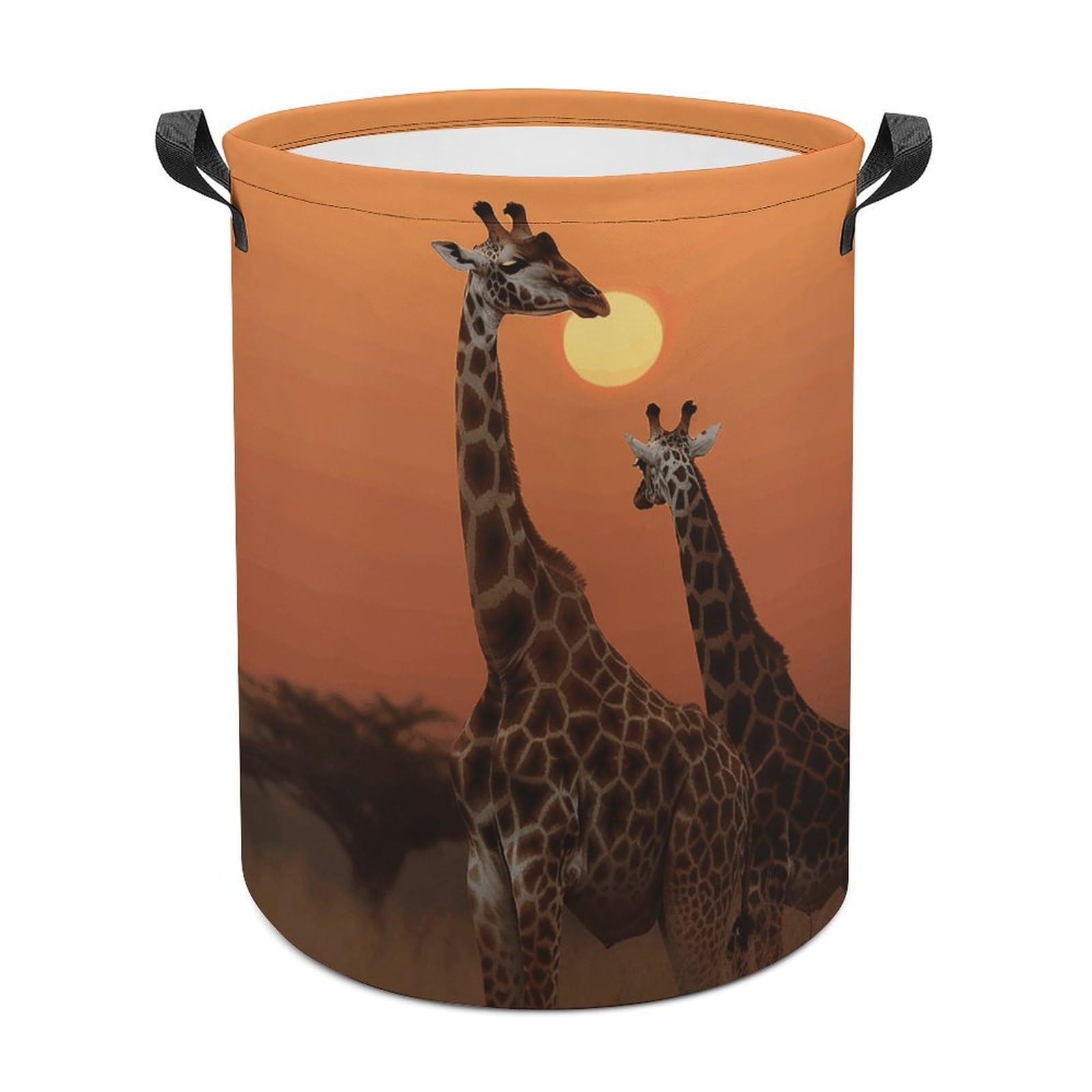 Giraffe at Sunset Laundry Basket Freestanding Waterproof Laundry Hamper Collapsible Tall Clothes Hamper with Reinforced Handles Waterproof Laundry Bag for Dorm Bathroom Home 44x44cm