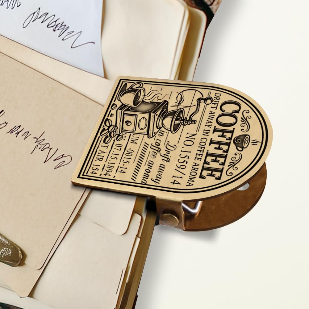 ANATTASOUL Vintage Coffee Brass Travel Journal Clip for Notebook,Bookmark