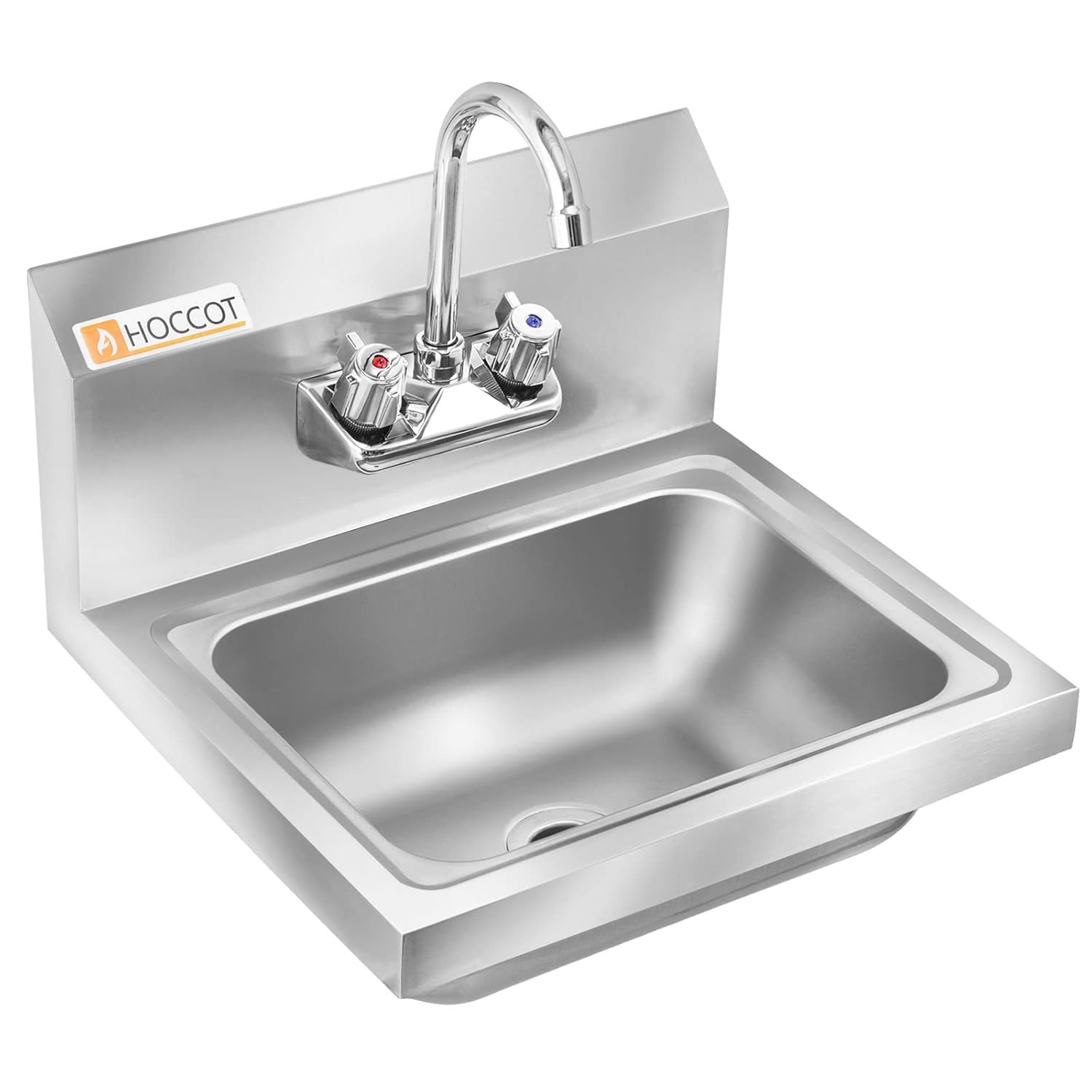HOCCOT 304 Stainless Steel Sink, Wall Mounted Commercial Restaurant Sink, Hand Washing Sink with Back Splash, Utility Sink for Restaurant, Kitchen, Bar, Outdoor, 17" x 15" 17” x 15”- Back Splash