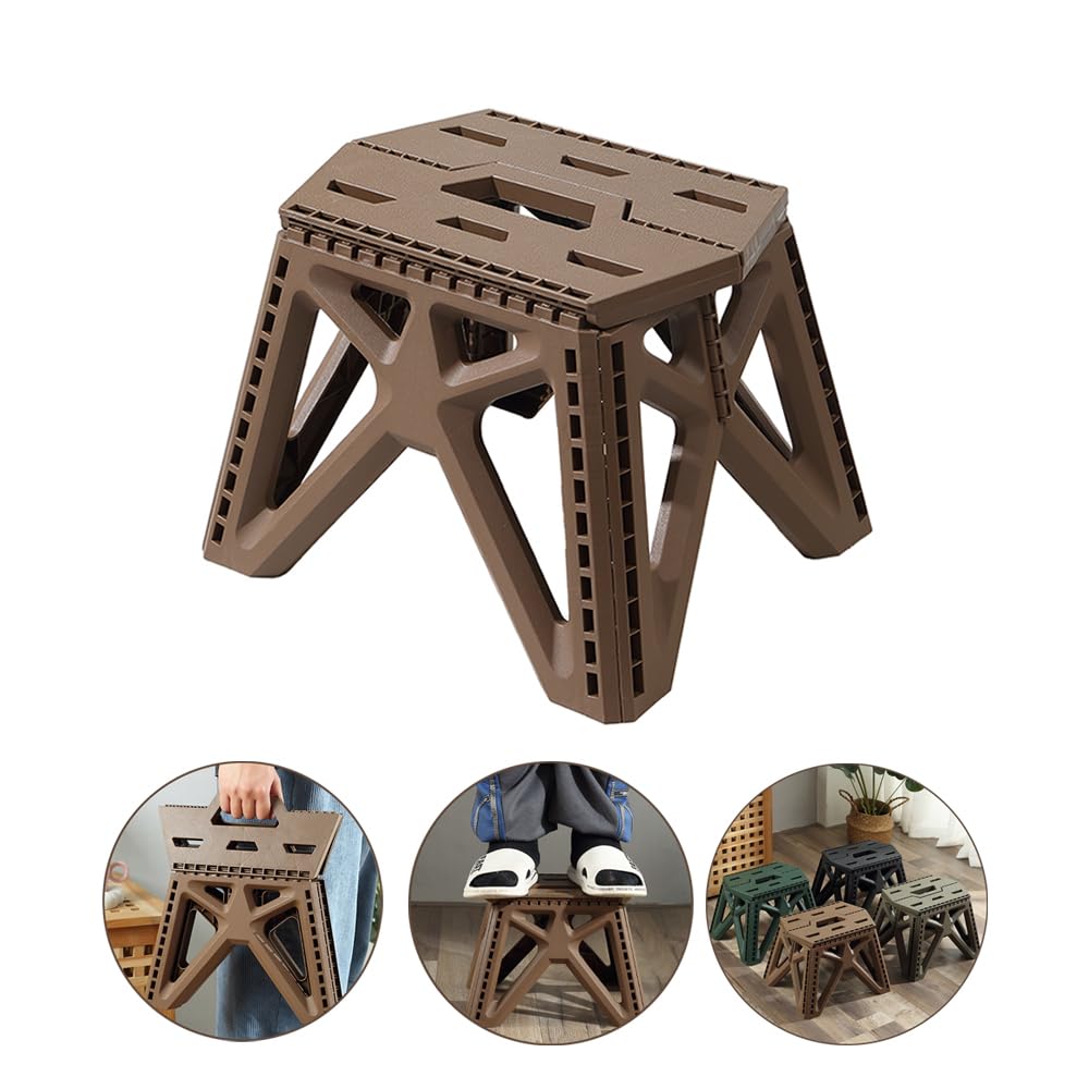 Sbomi Folding Stool for Children and Adults, Non-Slip Durable Plastic Bench, Camping Stool, Multipurpose Stools with Handle for Kitchen, Bathroom, Garden, Home-Height 23.5cm (Brown)