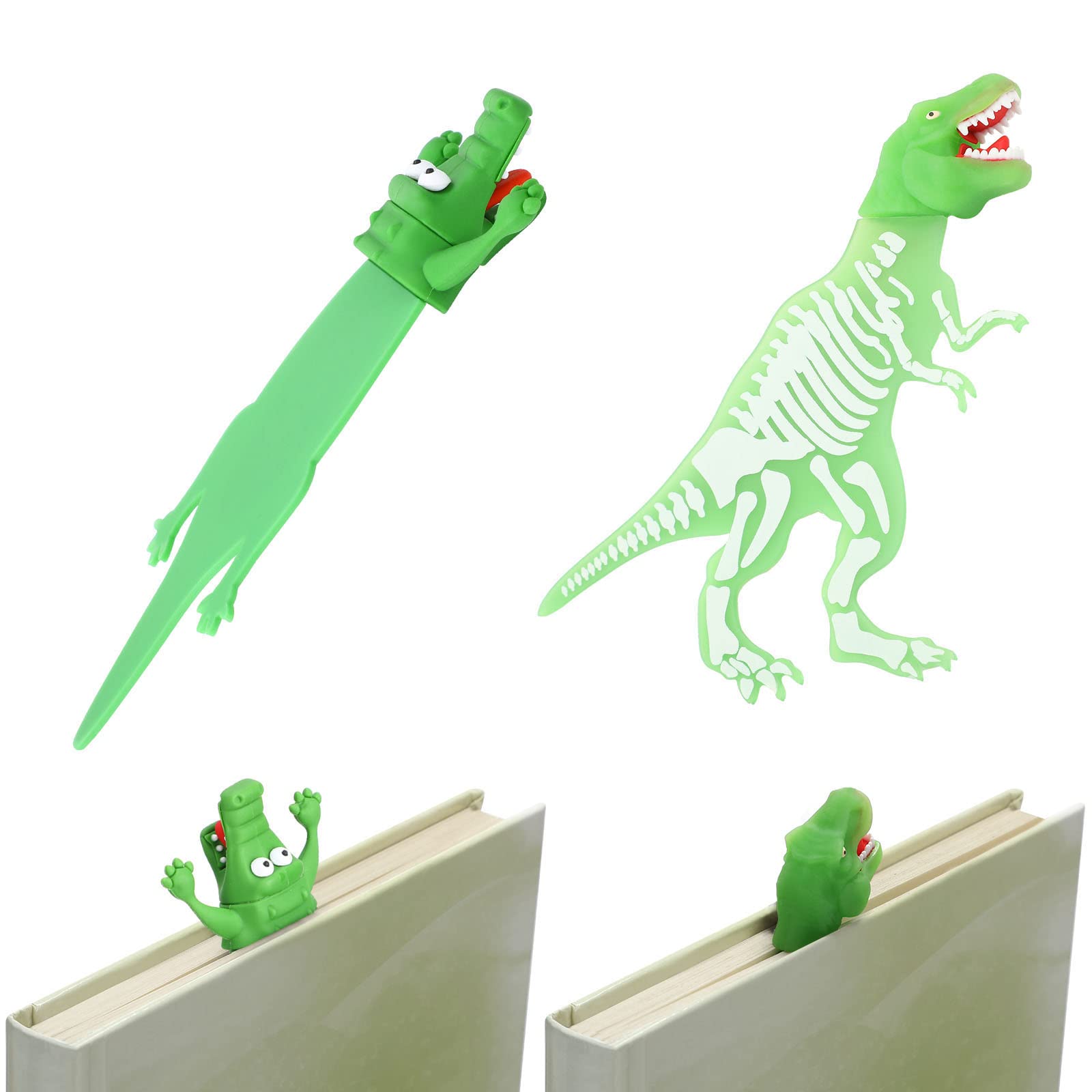 Chinco 2 Pieces Luminous Bookmark Giant Shark & Dinosaur 3D Cartoon Animal Bookmarks for Kids & Adults, School Supplies