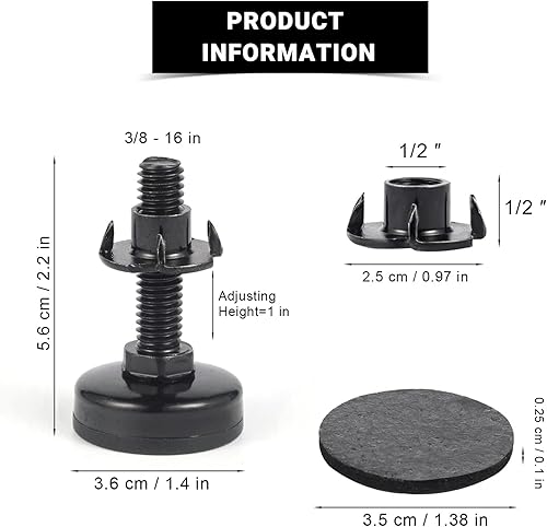 Miniatura 2 de Juego de 6 pies niveladores ajustables para muebles, patas niveladoras resistentes, patas de gabinete, ajuste de altura para muebles con tuerca en