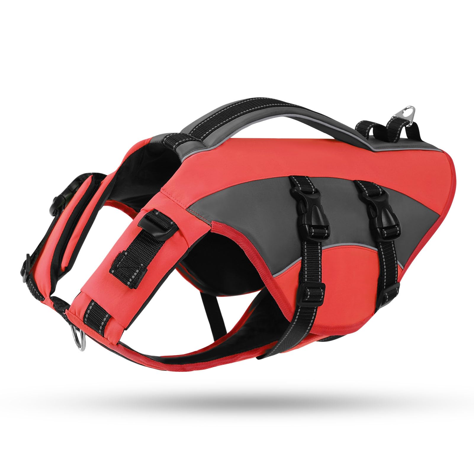 CITÉTOILE Hunde Schwimmweste mit Griff und Reflektierend, Einstellbare Rettungsweste für Kleine Mittel Große Hunde, Langlebigem für Wassersport Schwimmen und Bootfahren, Rot, L