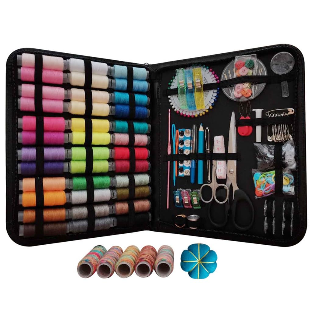 Bolsa de Costura Manual de 206 Piezas, Bolsa Negra para Aguja e Hilo, Juego portátil de Aguja e Hilo