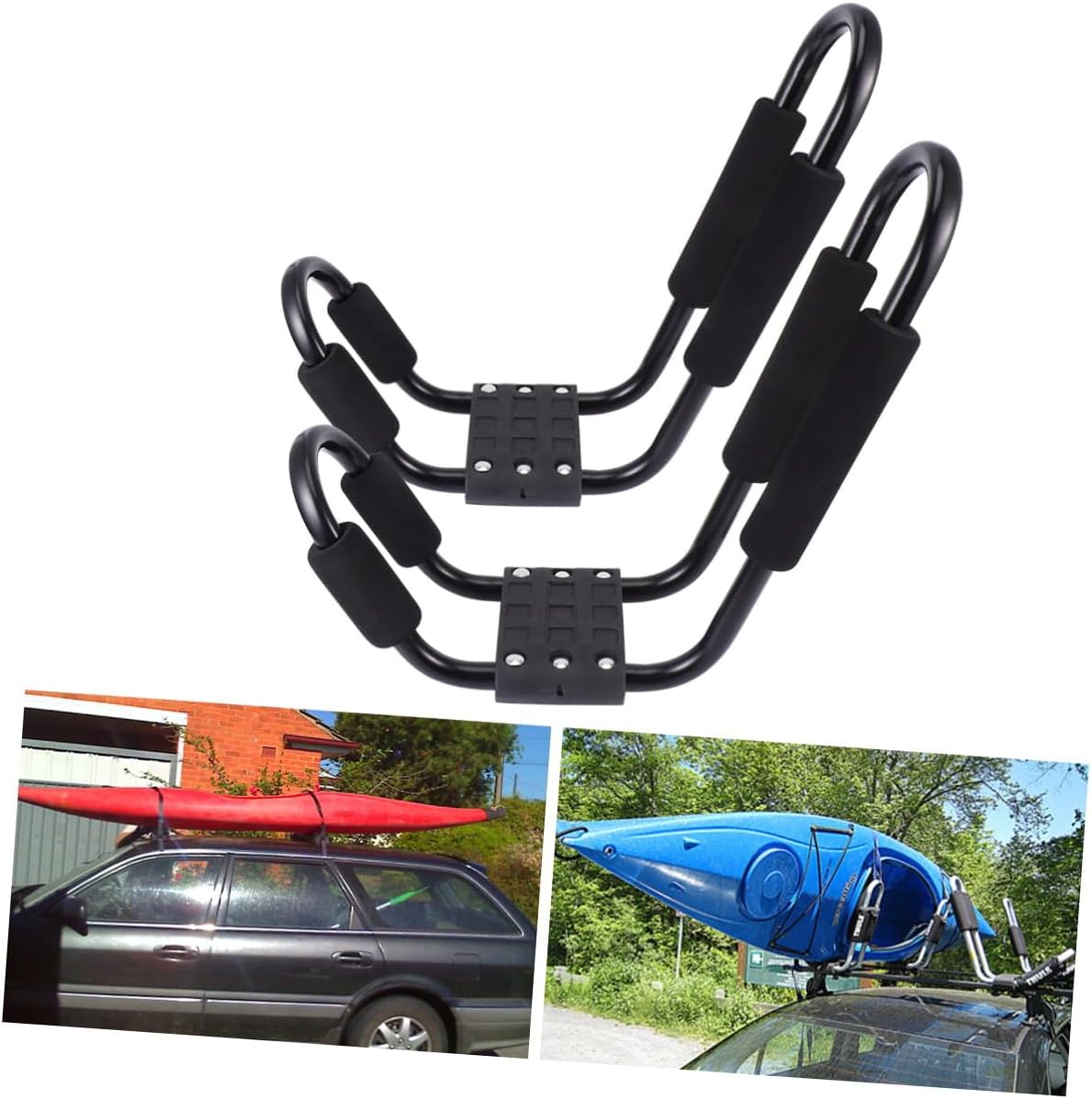 Detachable Car Roof Rack 2pcs Set for Kayak and Canoe, Black Kayak Car Rack with Soft Pads for Outdoor Sports and Travel