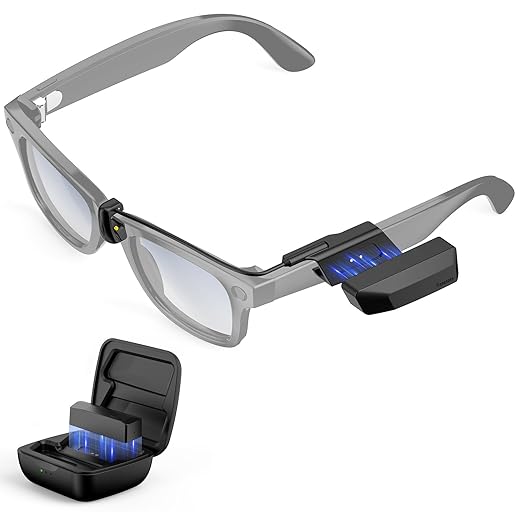 Wearable Charger Compatible with RayBan Meta Smart Glasses, 1600mAh Charge While Wearing 24H Extended Battery Pack, Portable Magnetic Charging Accessories for Wayfarer, Skyler Gen 1 & Gen 2
