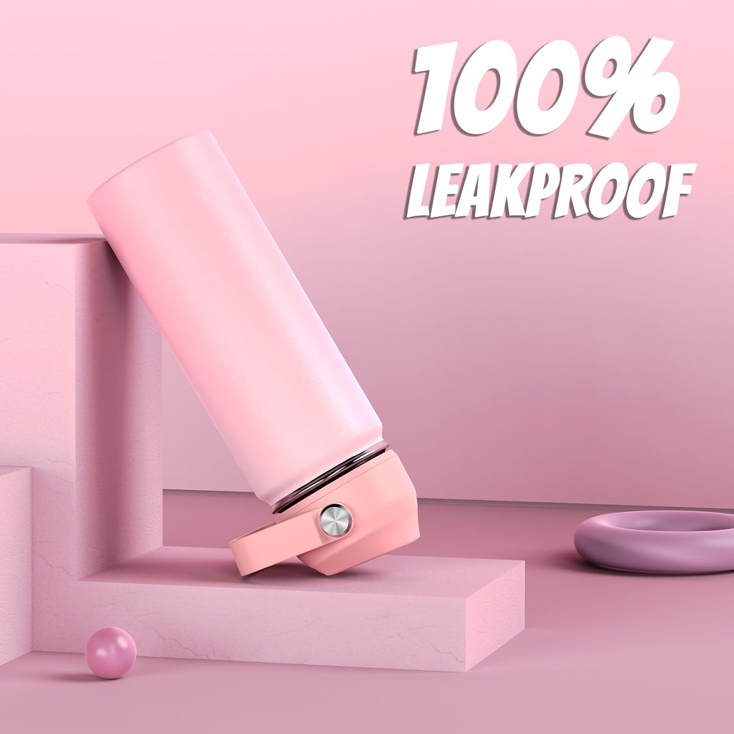 18oz Kids Insulated Water Bottle with Straw Lid - 18/8 Stainless Steel Kid Cup Travel Tumbler Double Wall Vacuum Leak Proof Portable Toddler Water Bottle (Pink+Purple） - Image 5