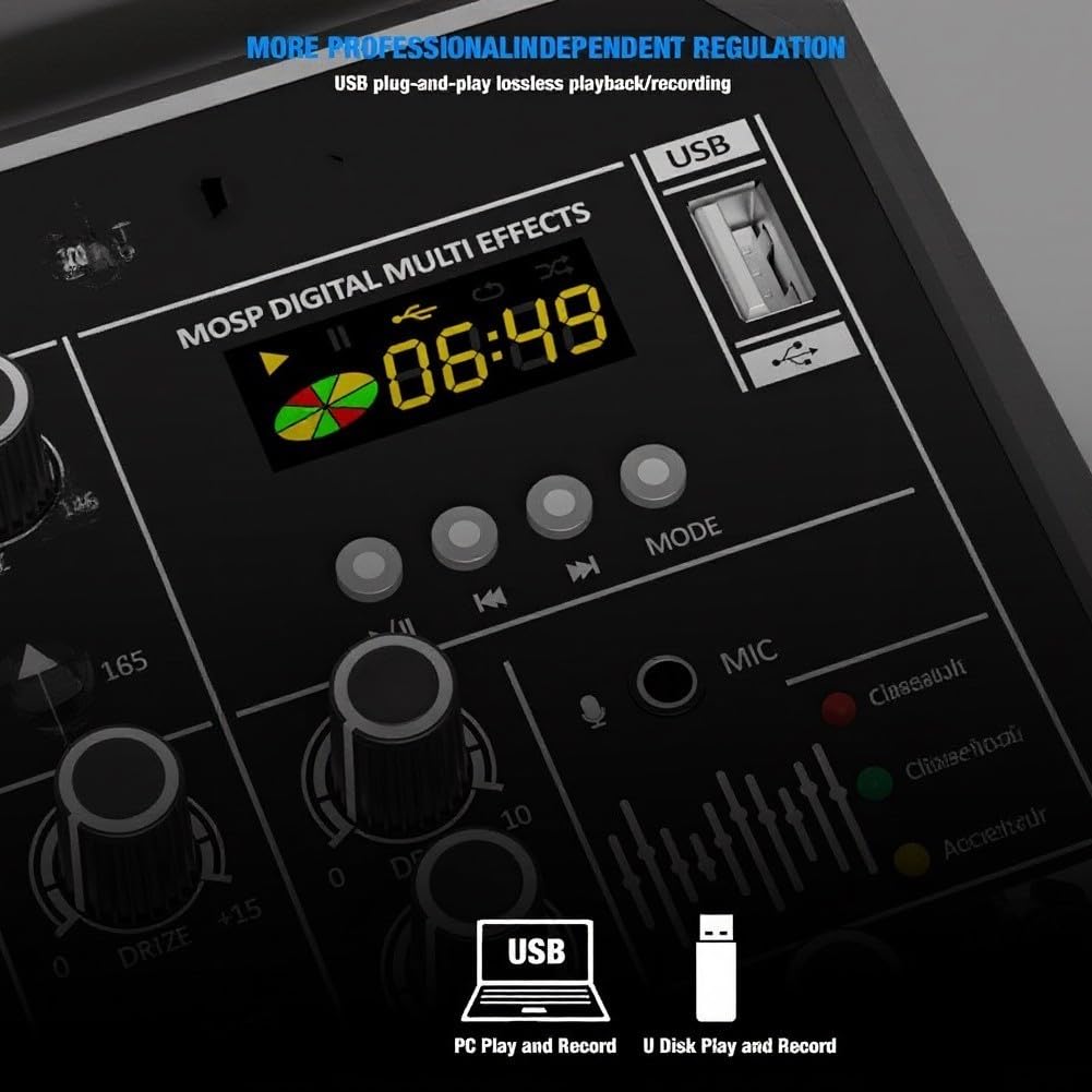 Console di mixaggio a 4 canali con riproduzione MP3 da 48 V per esibizioni all'aperto Musica Canto Mixer portatile