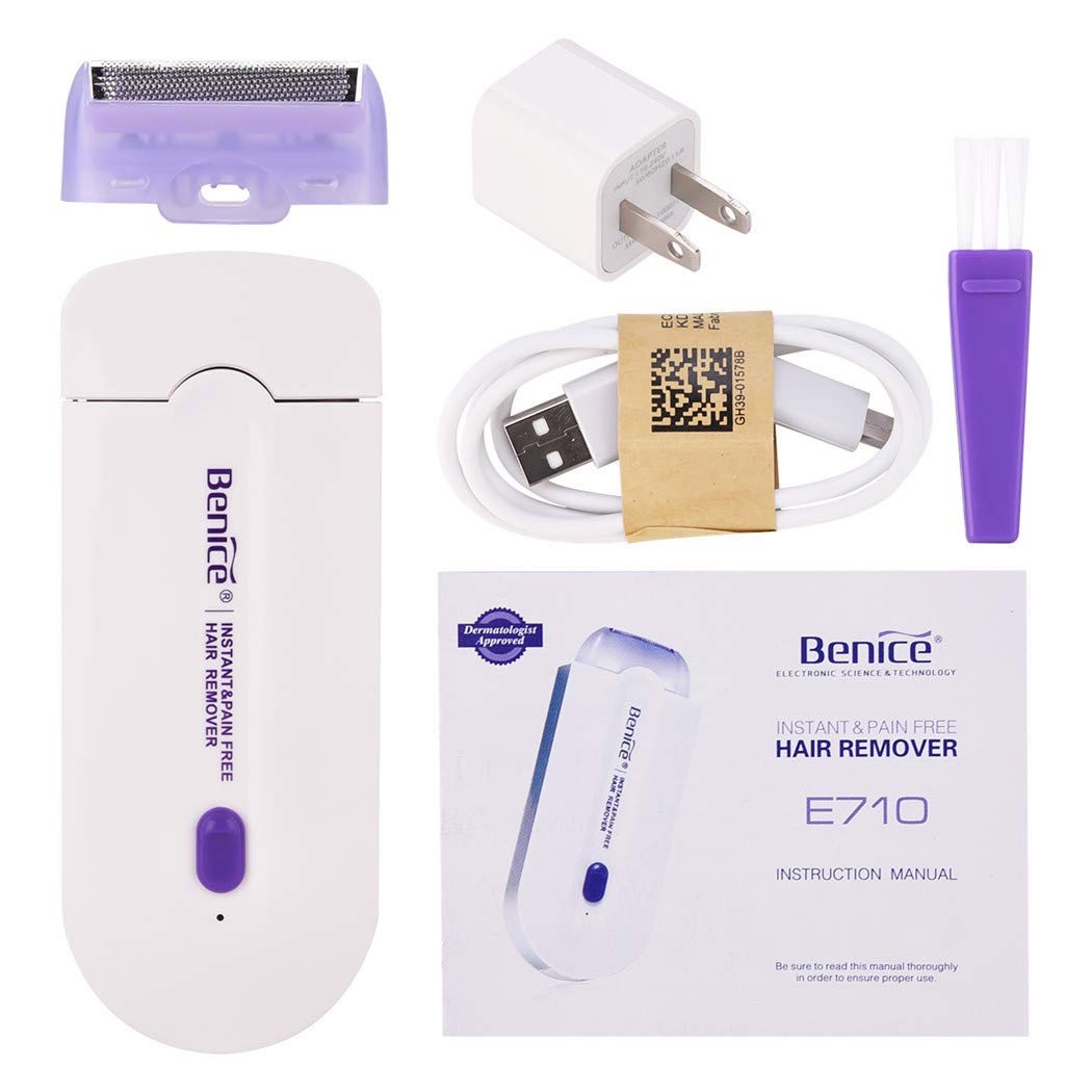 Benice Mujer Instant Depilación Cabello recargable Enlevez les Cabello para el rostro, brazos, piernas, abdomen y maillot sin dolor, con tecnología avanzada sense-light