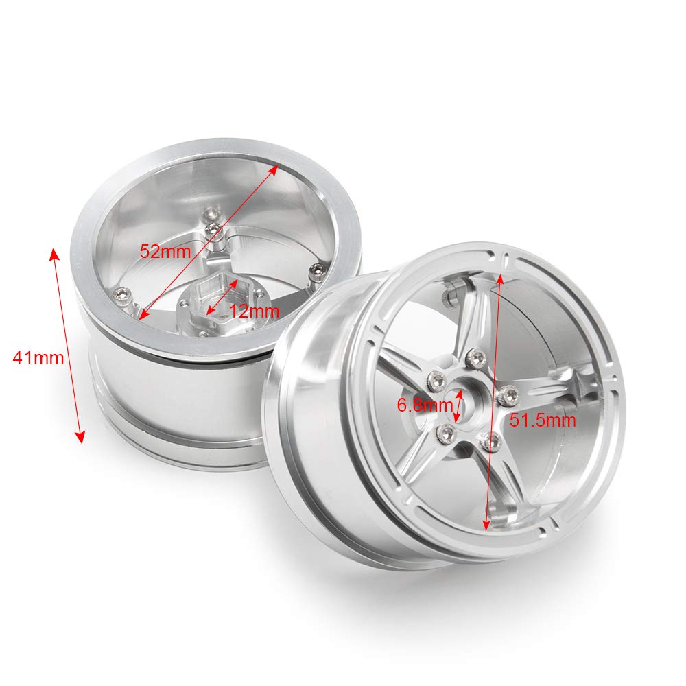 QUE-T 2.2'' Beadlock Wheel Rims, 4pcs Wheel Hub for 1/10 RC AXIAL Wraith 90018 TRX-4 D90 (Silver)