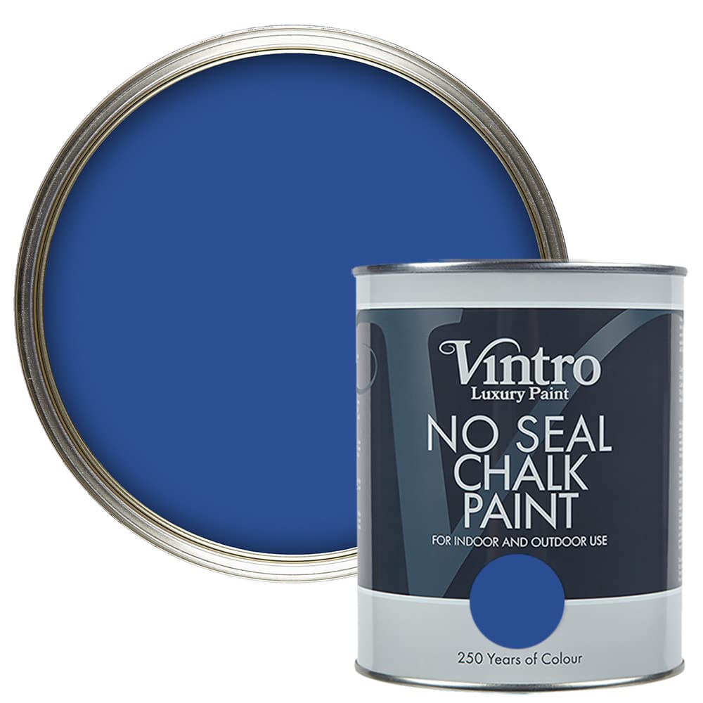 Vintro No Seal Chalk Paint Cobalt Blue Interior & Exterior For Furniture Walls Wood Metal 1 Litre (Cobalt) from B&Q