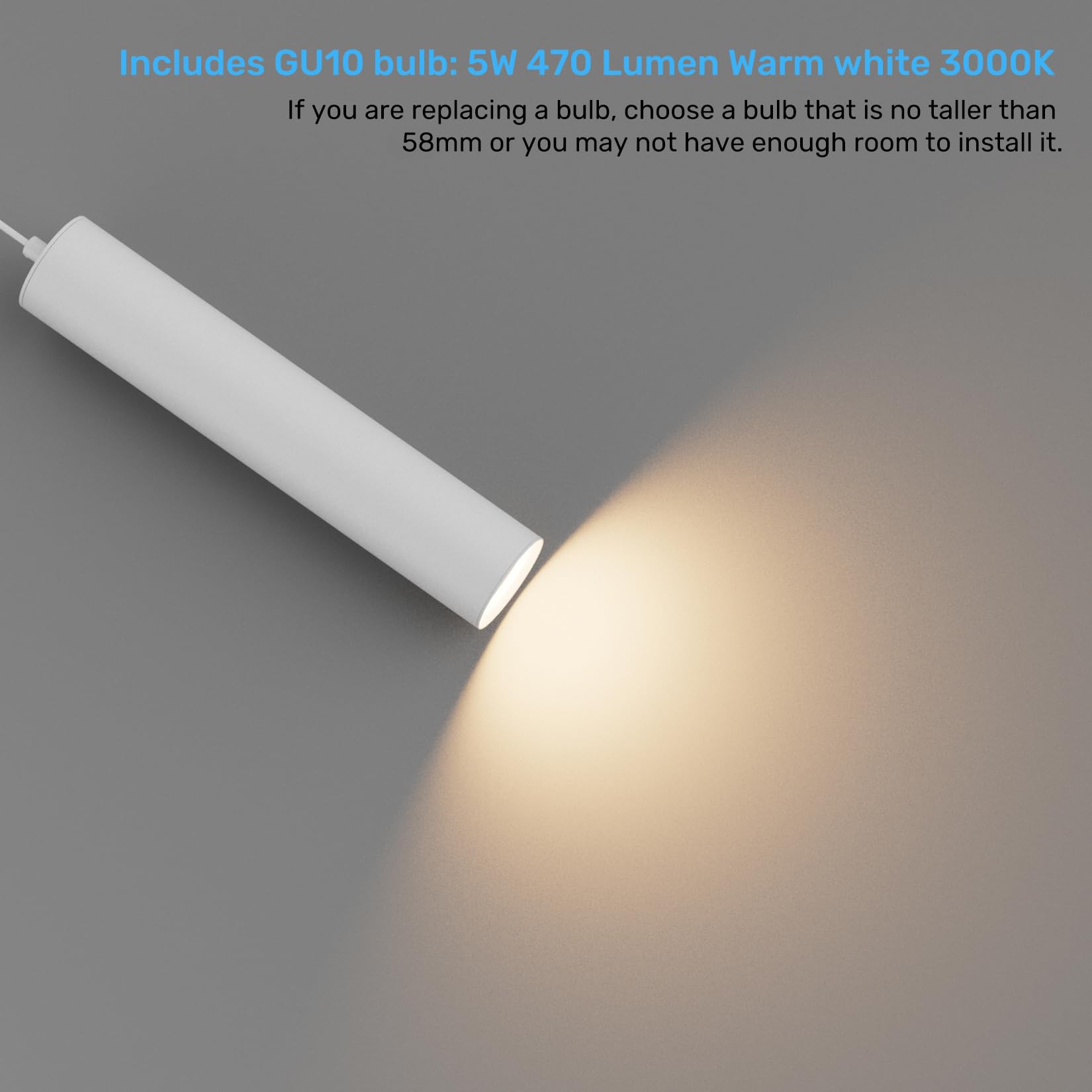 Klighten Lampada a Sospensione Cilindro Moderne GU10, Lampadario a Sospensione Alluminio per Soggiorno Camera da Letto Cucina Comodino, Con Lampadina GU10 5W 470LM Bianco Caldo 3000K, 30cm, Bianco
