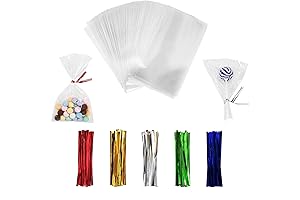 100 PCS Clear Cellophane Treat Bags with Twist Ties (3x5 Inches)