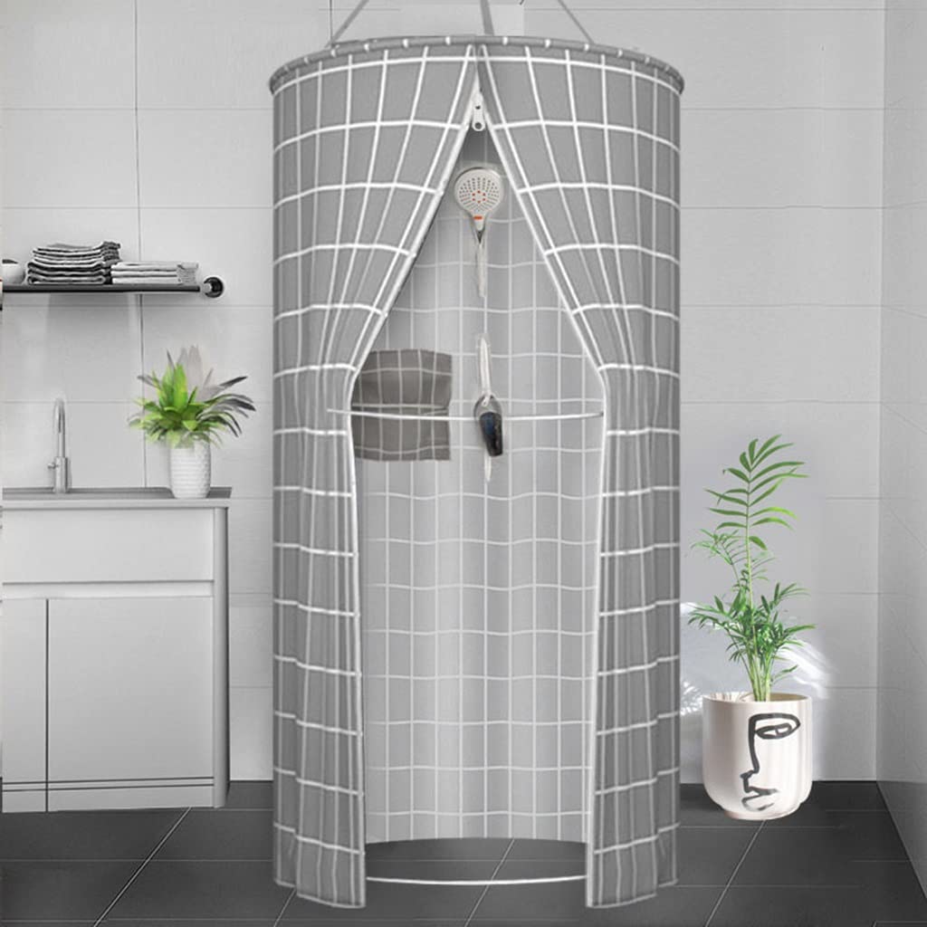 Rideau De Douche Double Fermeture Éclair Isolante en Polyester Circulaire Suspendu, Blanc, 39 inches x 79, Moderne, pour Salle De Bain