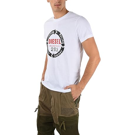 Diesel T-Diego Men's Large Alpha L Regular White Graphic Logo Top
