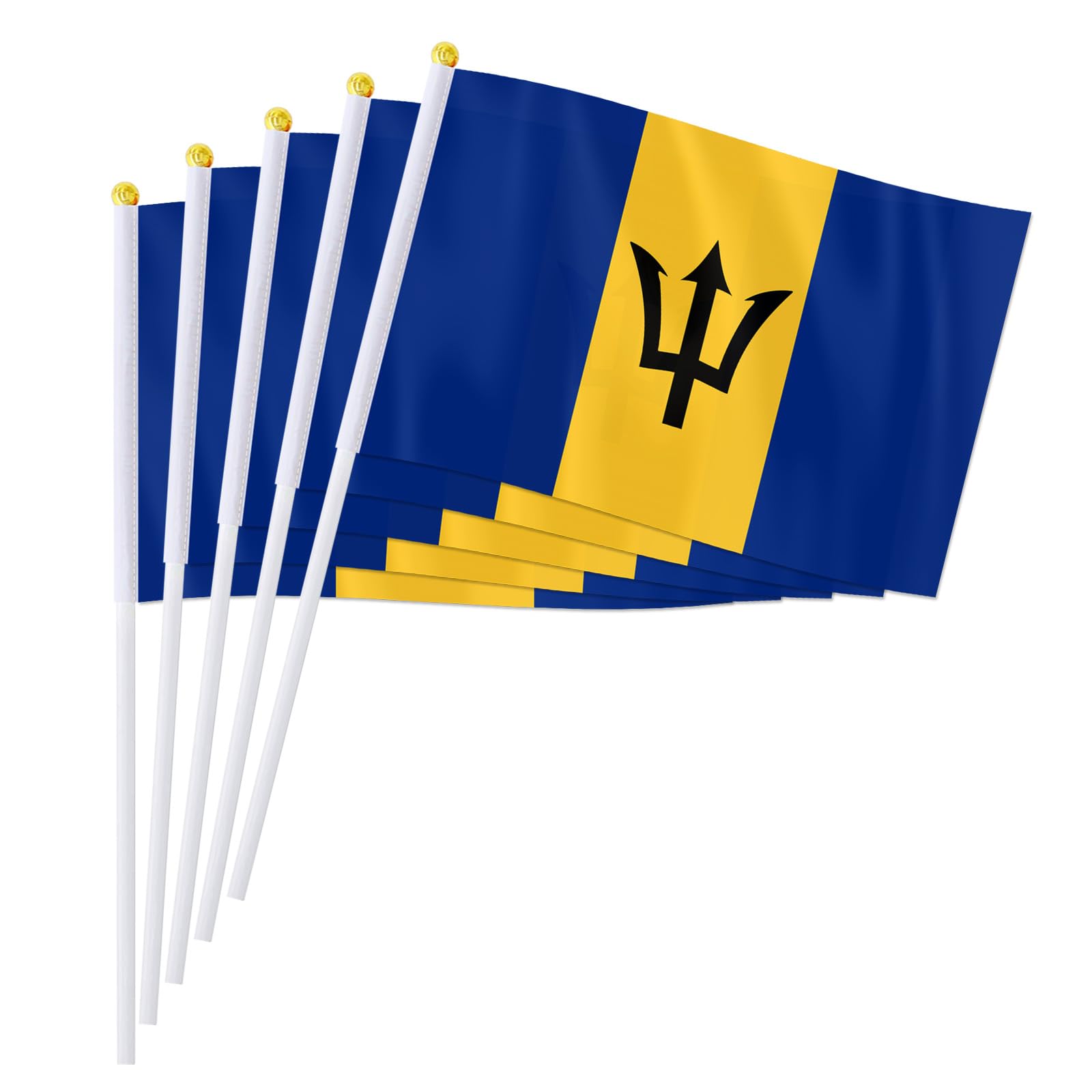 PTEROSAUR 50 Pack Barbados Handheld Flag, 5.5x8.2 Inch Barbadian National Small Flags, North America Countries Hand Held Stick Waving Flag (50)