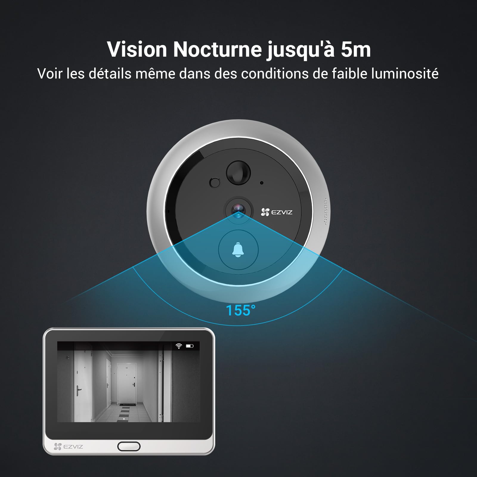 EZVIZ DP2C 1080P Visiophone Connecté Interphone Vidéo avec Moniteur 4.3 Pouces, Détection de Mouvement PIR, Audio Bidirectionnel, Vision Nocturne 5m