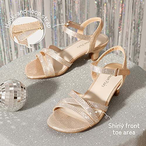 Dream Pairs Girls Sandals Low Heel Dress Open Toe Sandals Flower Wedding Party For Little Kid/Big Kid Sdsd2315K Size 3 Little Kid Gold #TOP4